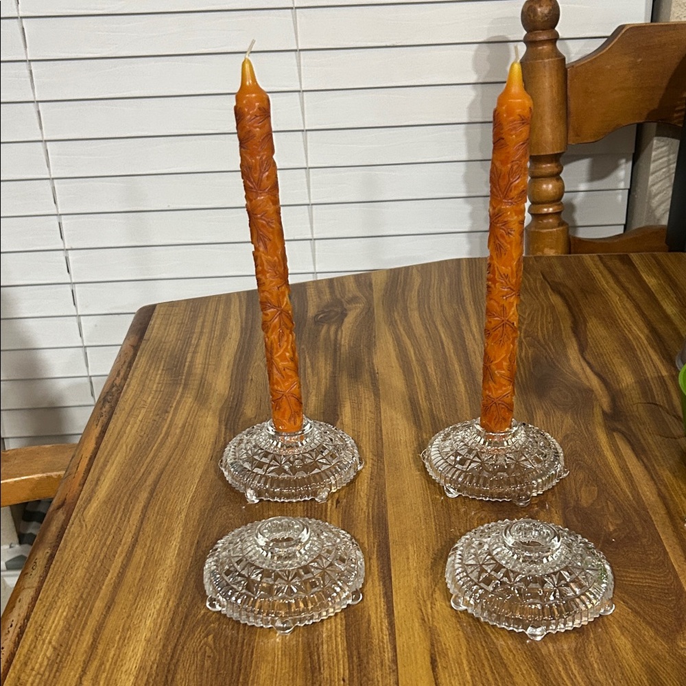 Vintage Cut Glass Candlestick Holders ( candles not included)